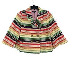 Halogen x Atlantic Pacific Womens Size 1 Colorful Striped Jacket Short Trench